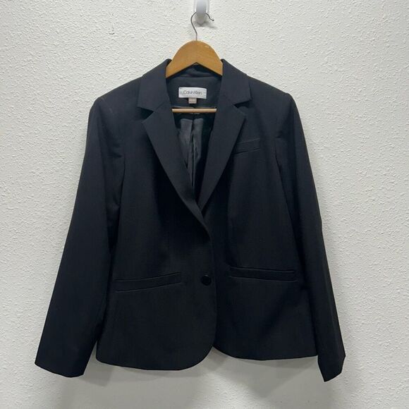 Calvin Klein Women’s Solid Black 2 Button Blazer Size 14W - Picture 1 of 13